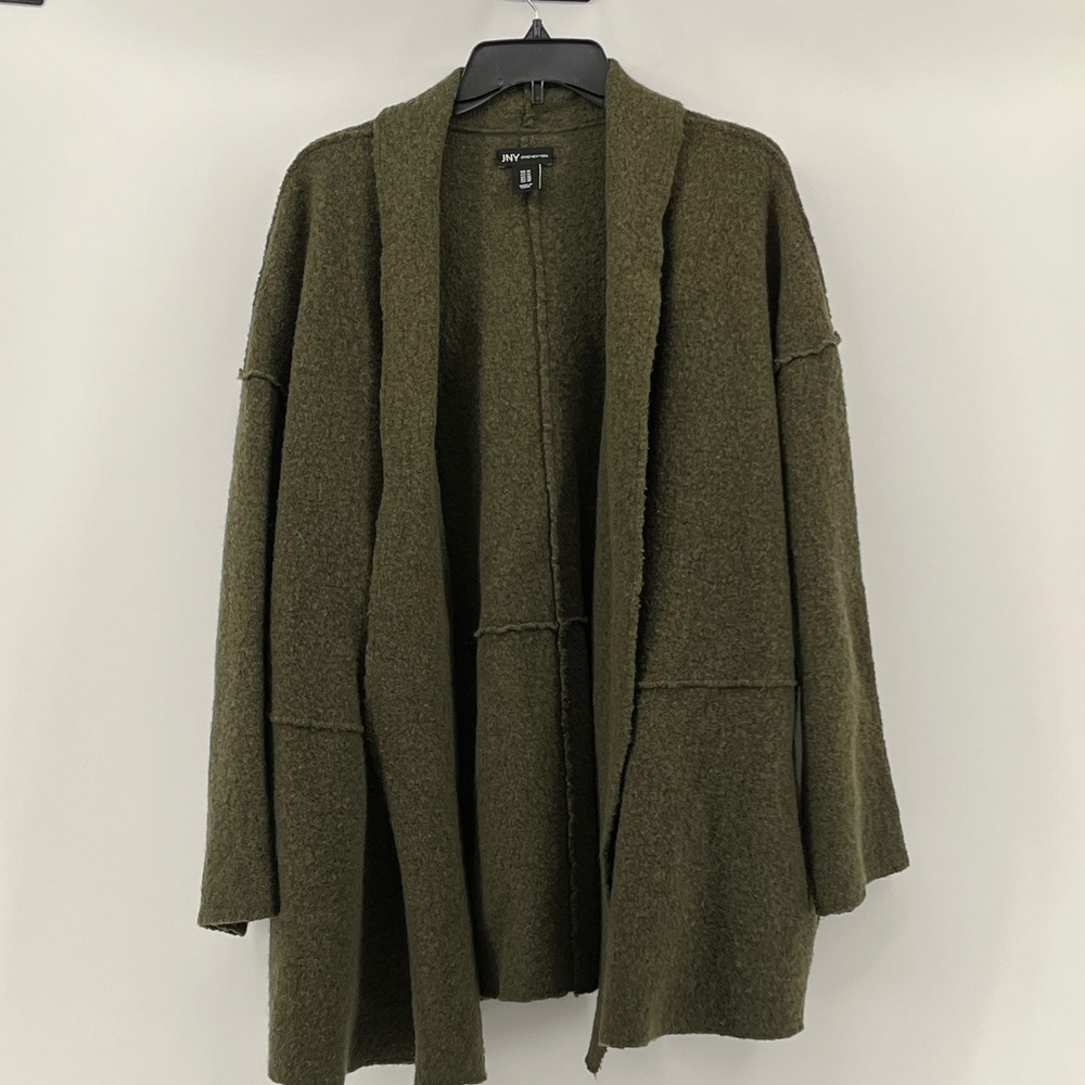JNY Jones New York Olive Green Boiled Wool Look Open Front Cardigan Jacket 1X